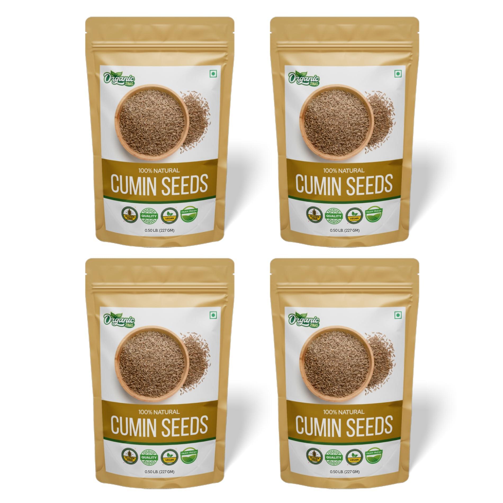 ORGANIC ZING Organic Zing Cumin Seeds | 100% Vegan and Chemical Free | Sabut Jeera | Contains No Additives | USDA Certified | Packed and Produced in India - 227 gm(Pack of 4)