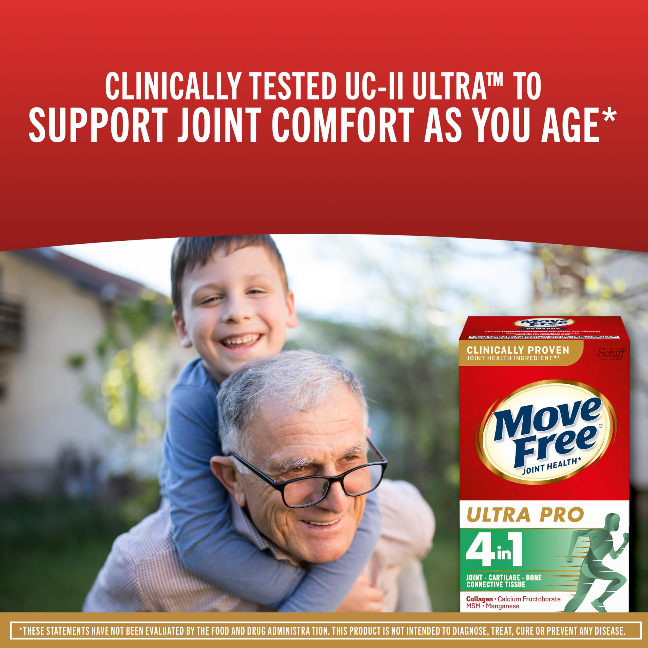 Move Free Move Free Ultra Pro with Quadruple Action Joint Support - Type 2 Collagen MSM Calcium Fructoborate & Manganese - Supports Joint Cartiliage Bone Connective Tissue, 120 Tablets (30 servings)