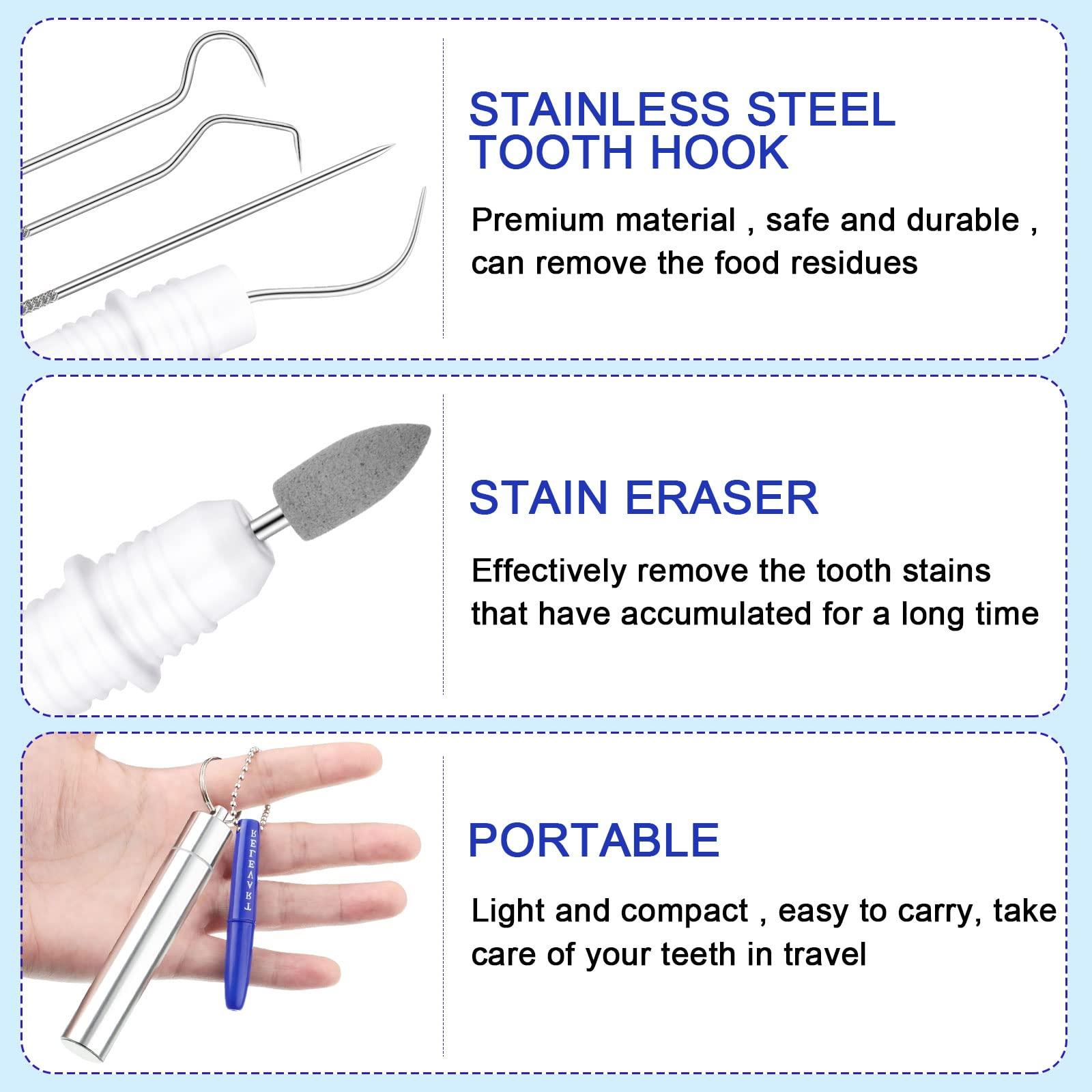 Honeydak Honeydak 5 Pieces Dental Tools Travel Dental Pick Metal Tooth Scraper Professional Stainless Steel Teeth Cleaning Tools with Holder Case Portable Toothpick to Remove Plaque Toothpicks