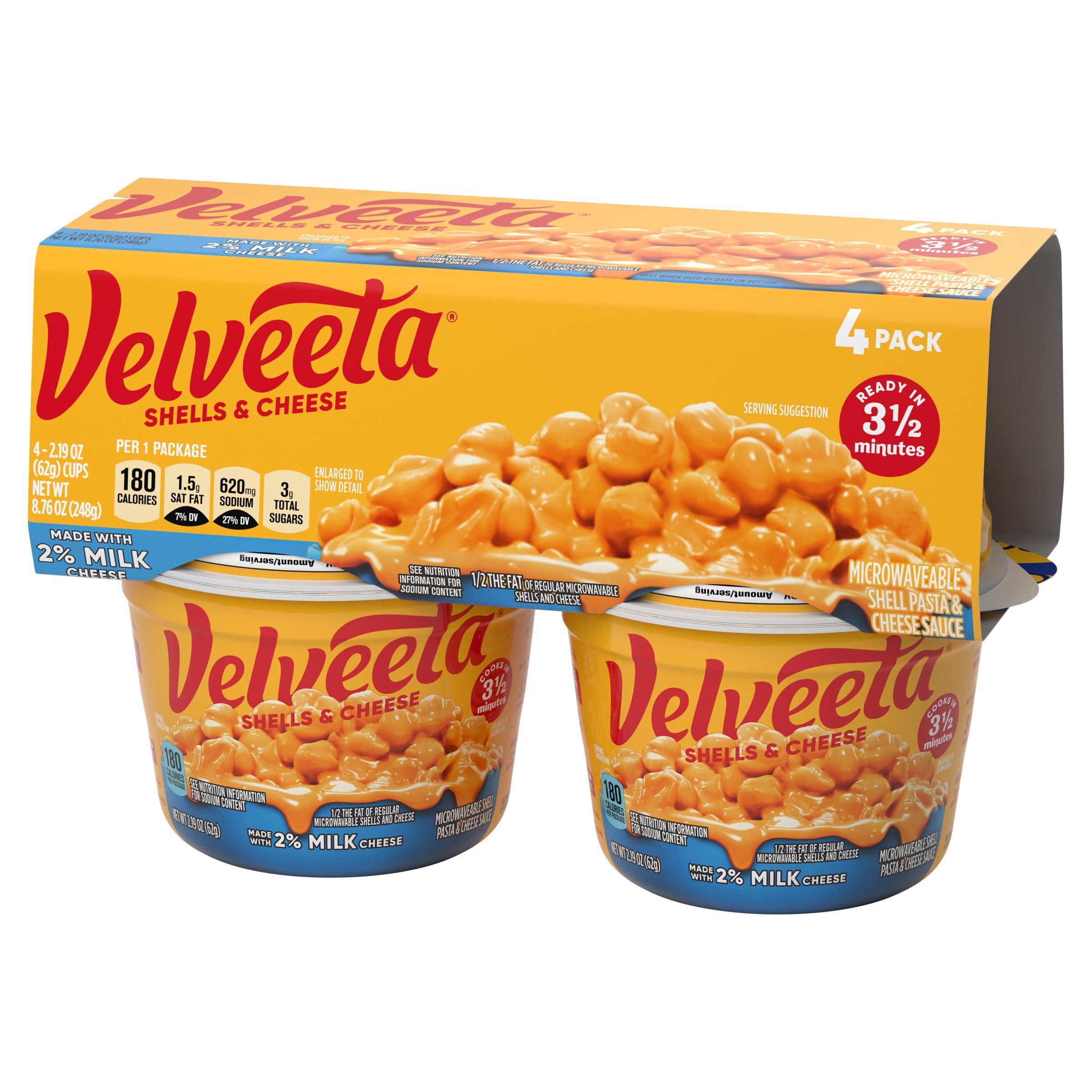 Velveeta Velveeta Shells & Cheese Microwaveable Shell Pasta with 2% Milk Cheese, 4 ct Pack, 2.19 oz Cups