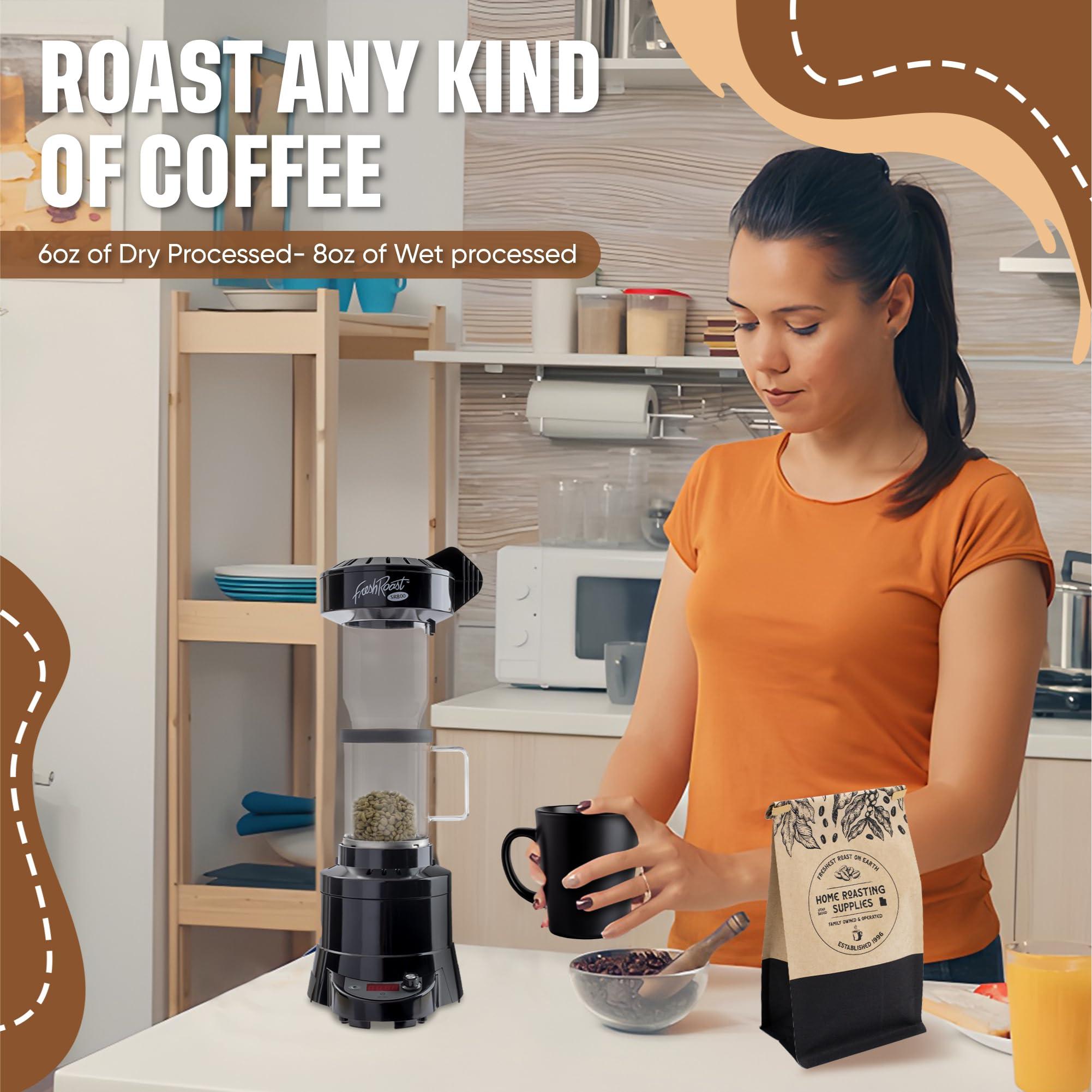 Fresh Roast Fresh Roast Coffee Roaster Bundle SR800, Glass Extension Tube, Coffee Bean Cooler, (2 Lbs) Sample Pack of Green Beans, (2- pack)Sample trays