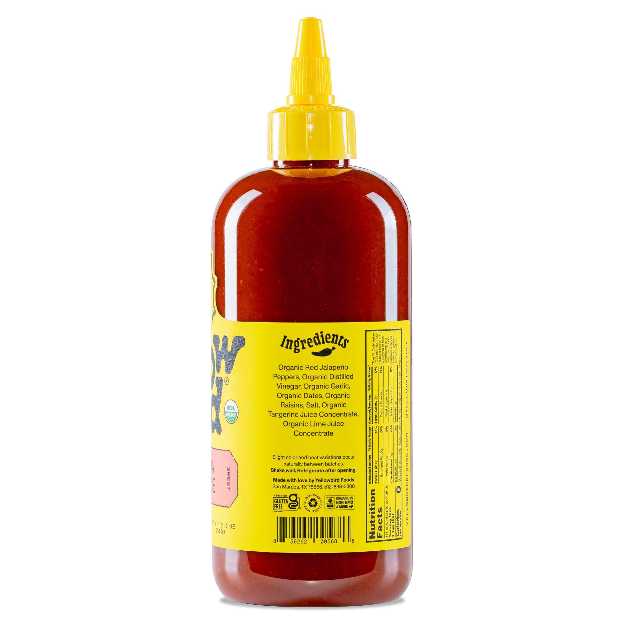 Yellowbird Foods Yellowbird Organic Sriracha Sauce - Vegan, Gluten-Free Organic Hot Sauce Sweetened with Dates - Tabletop Size - Plant-Based Garlic Sriracha Hot Sauce Made with Organic Jalapenos - (19.6 oz, 2 Count)