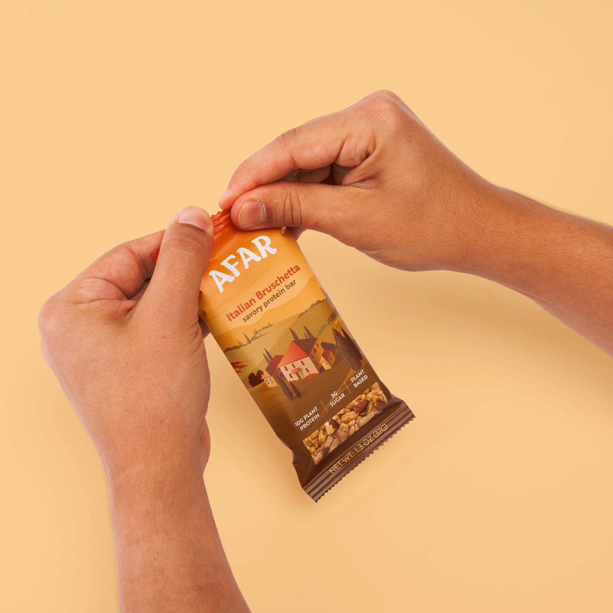 Afar Afar Savory Protein Bars Low Sugar, High Protein Healthy Snack for Adults Meal Replacement Bar Rice Crispy Texture Vegan, Gluten Free 8 Bars (Italian Bruschetta)