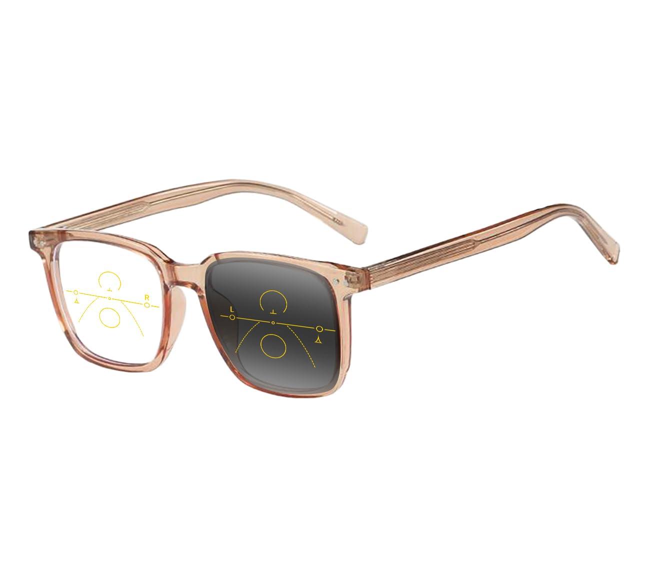EFLAL EFLAL Near Far Varifocal Multifocal Progressive Women Transparent Orange UV400 Transition Photochromic Reading Glass (175 distance, 300 reading, Transparent Orange)