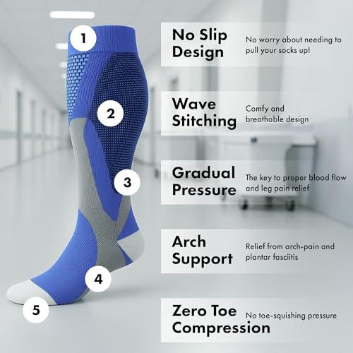 Nurse Yard Nurse Yard Compression Socks for Nurses - Women & Men - 20-30mmHg Graduated Compression, Zero-Toe Compression, For Medical Staff, Nursing, Athletic Support Such As Running, Cycling, Hiking - 1 Pair