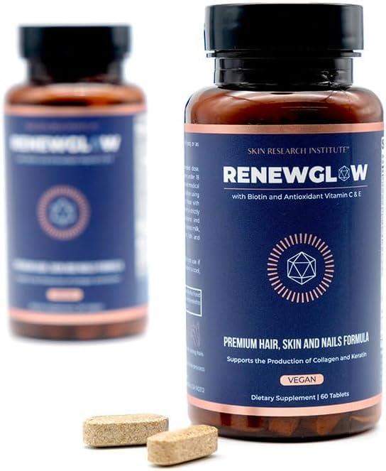 Skin Research Institute Renewglow Hair Supplement, Proven to Promote Healthy Hair Growth Supports Thicker, Fuller Hair and Healthier Skin, Ages 35 and Up