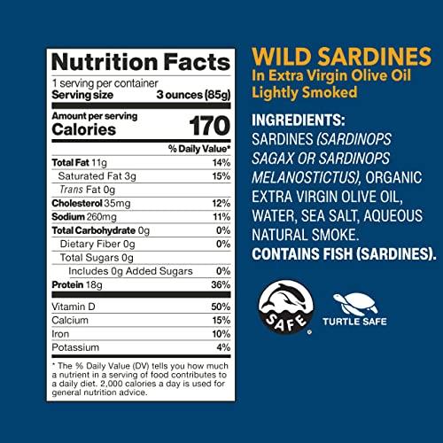 Wild Planet Wild Planet Wild Sardines in Extra Virgin Olive Oil, Lightly Smoked, Tinned Fish, Sustainably Caught, Non-GMO, Kosher, Gluten Free, 4.4. Ounce (Pack of 12)