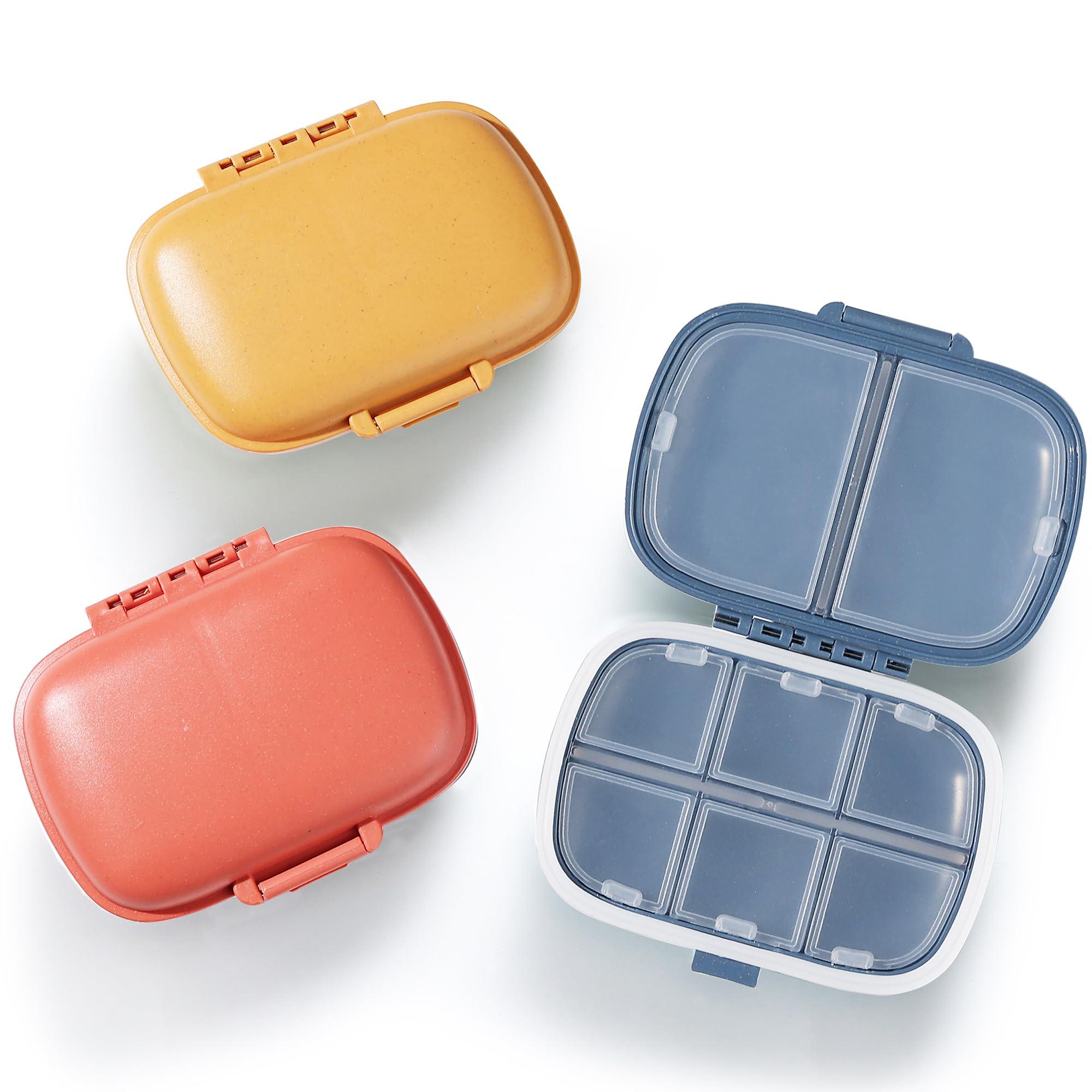 MEACOLIA MEACOLIA 3 Pack 8 Compartments Travel Pill Organizer, Daily Pill Case Small Pill Box for Pocket Purse, Portable Pill Container Medicine Vitamin Organizer (Red, Yellow, Dark Blue)