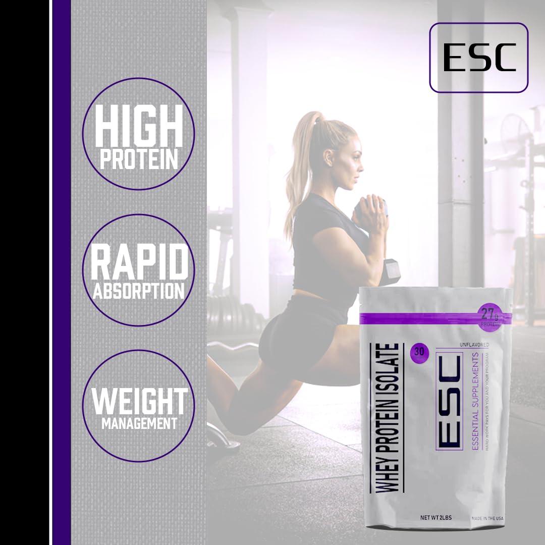 Essential Supplements Company Essential Supplements Company Pure Unflavored Whey Protein Isolate - 27g Protein per Serving - Versatile All-Purpose Protein Supplement