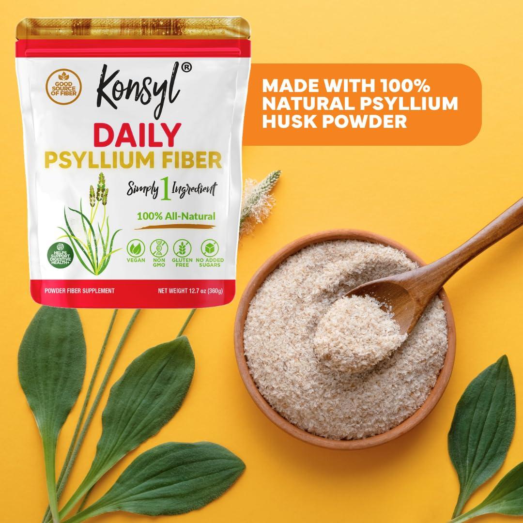 Konsyl Konsyl Daily Psyllium Fiber, 3 Pack, 360g Gusset Bag, Gluten Free, Non GMO, Keto Friendly, Unflavored, Easy Mixing Fiber