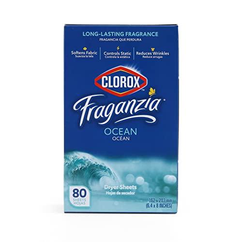 Clorox Clorox Fraganzia Dryer Sheets in Ocean Scent, 80 Count | Wrinkle-Reducing Fabric Softener Sheets | Best Laundry Dryer Sheets with Long-Lasting Ocean Scent