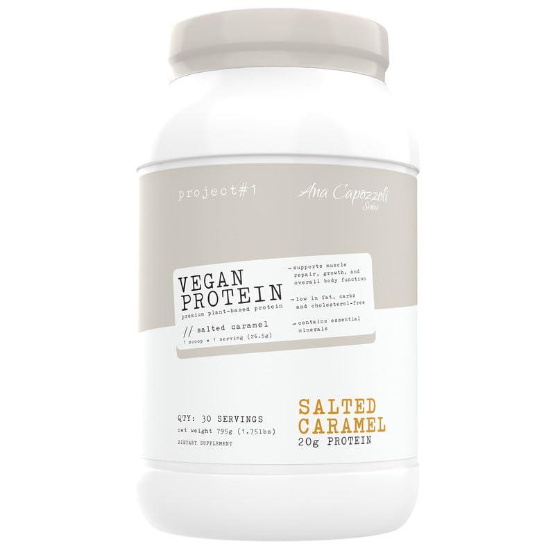 Project #1 Premium Vegan Protein Powder - Plant-Based, Protein per Serving, Gluten-Free, Soy-Free, Sweetened with Stevia (Salted Caramel) | Vegan | Organic Protein Powder