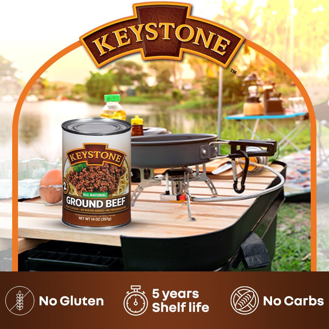 Keystone Meats Keystone All Natural Ground Beef 14 Ounce Long Term Emergency Survival Food Canned Meat | Fully Cooked Ready to Eat | Gluten Free Family Pack of 3