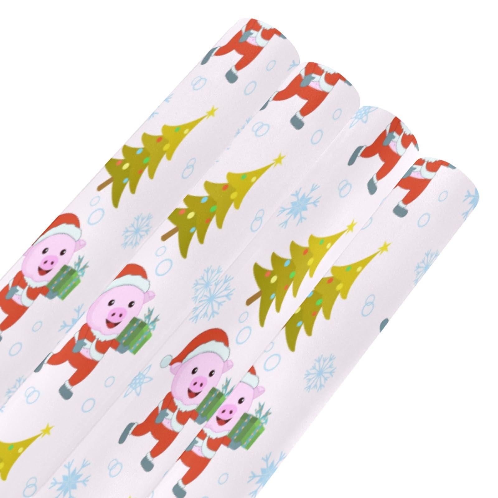 OTVEE OTVEE 4 Rolls Gift Wrap Paper Roll,Cute Pig and Christmas Tree Design Gift Wrap Wrapping Paper for Birthdays, Graduations, Father\'s Day, Baby Showers, Halloween, Christmas, 58x22.8 in Per Roll