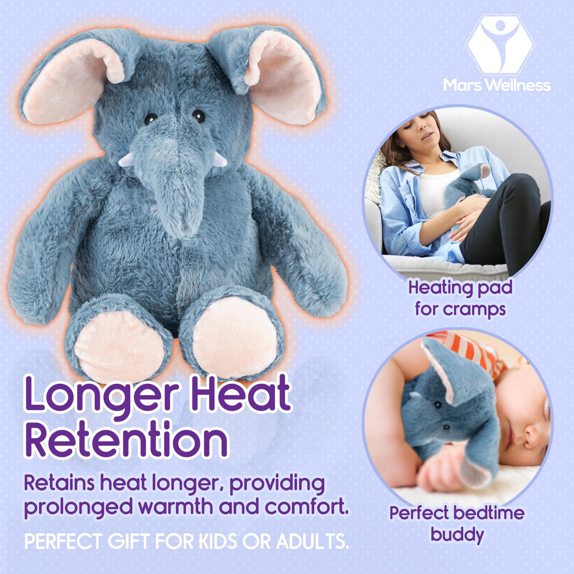 MARS WELLNESS Lavender Scented Microwavable Plush Elephant - Heated Stuffed Animals - Hot or Cold Therapy, Bedtime Buddy, Travel Companion, Anxiety and Colic Relief - Great Valentines Day Gift