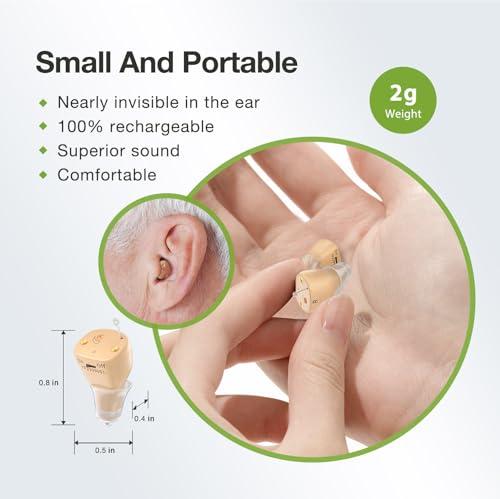BEVI BEVI Rechargeable Hearing Aids for Adults Seniors, OTC Hearing Aids for Adults Seniors Rechargeable with Noise Cancelling, Invisible Hearing Aid Beige