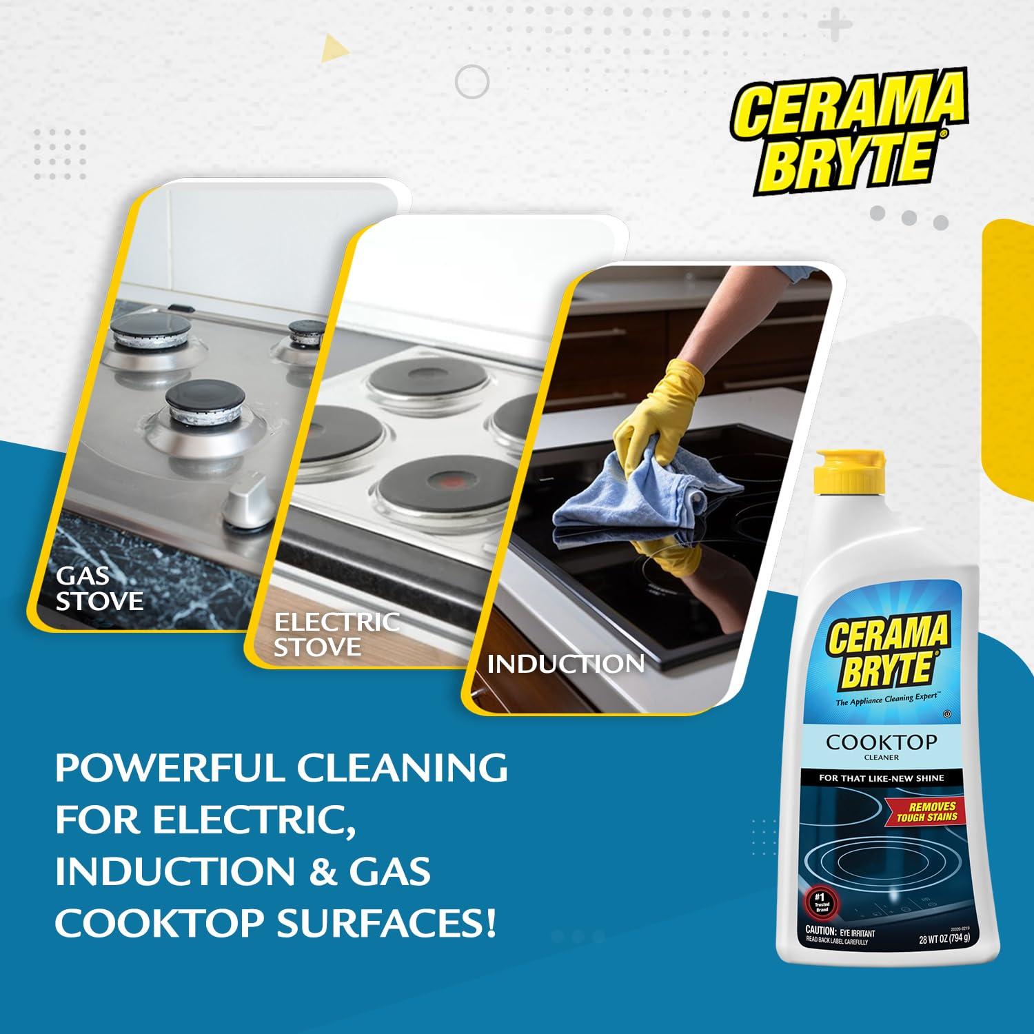 Cerama Bryte Cerama Bryte Daily Spray Cooktop and Stove Top Cleaner for Glass & Pads Combo Kit - Ceramic Surfaces, 16 Fluid Ounces, 4 Piece Set