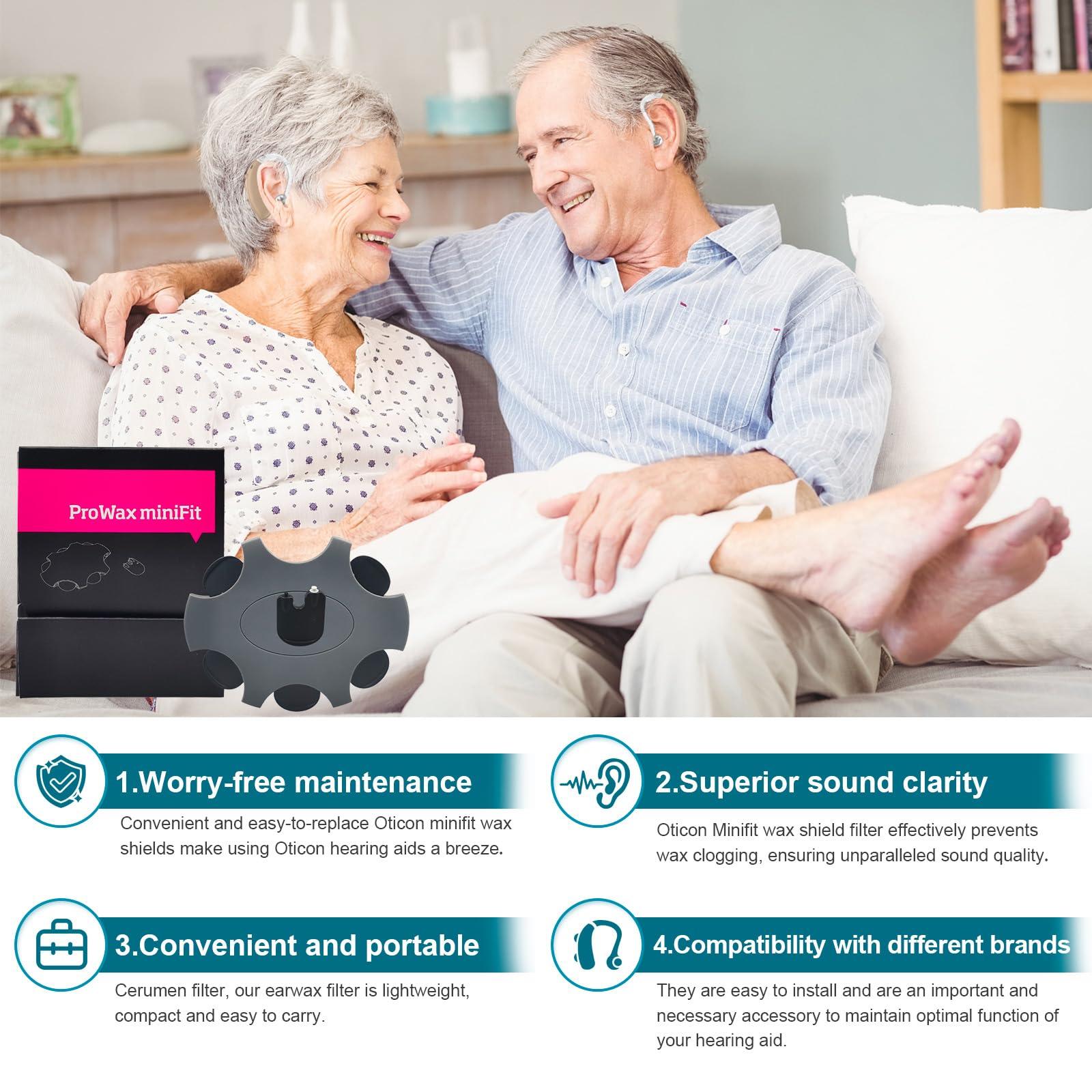 Audisaisi Oticon Prowax Minifit Hearing Aid Cleaning Kit - Replacement Filters and Domes Accessories Set,10 packs/60 pcs