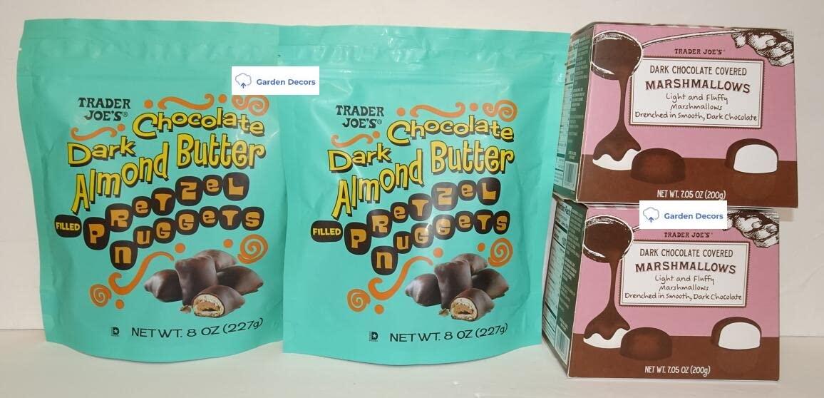 Trader Joes Trader Joes Dark Chocolate Almond Butter Filled Pretzel Nuggets & Dark Chocolate Covered Marshmallows (Four Items), 8 Ounces