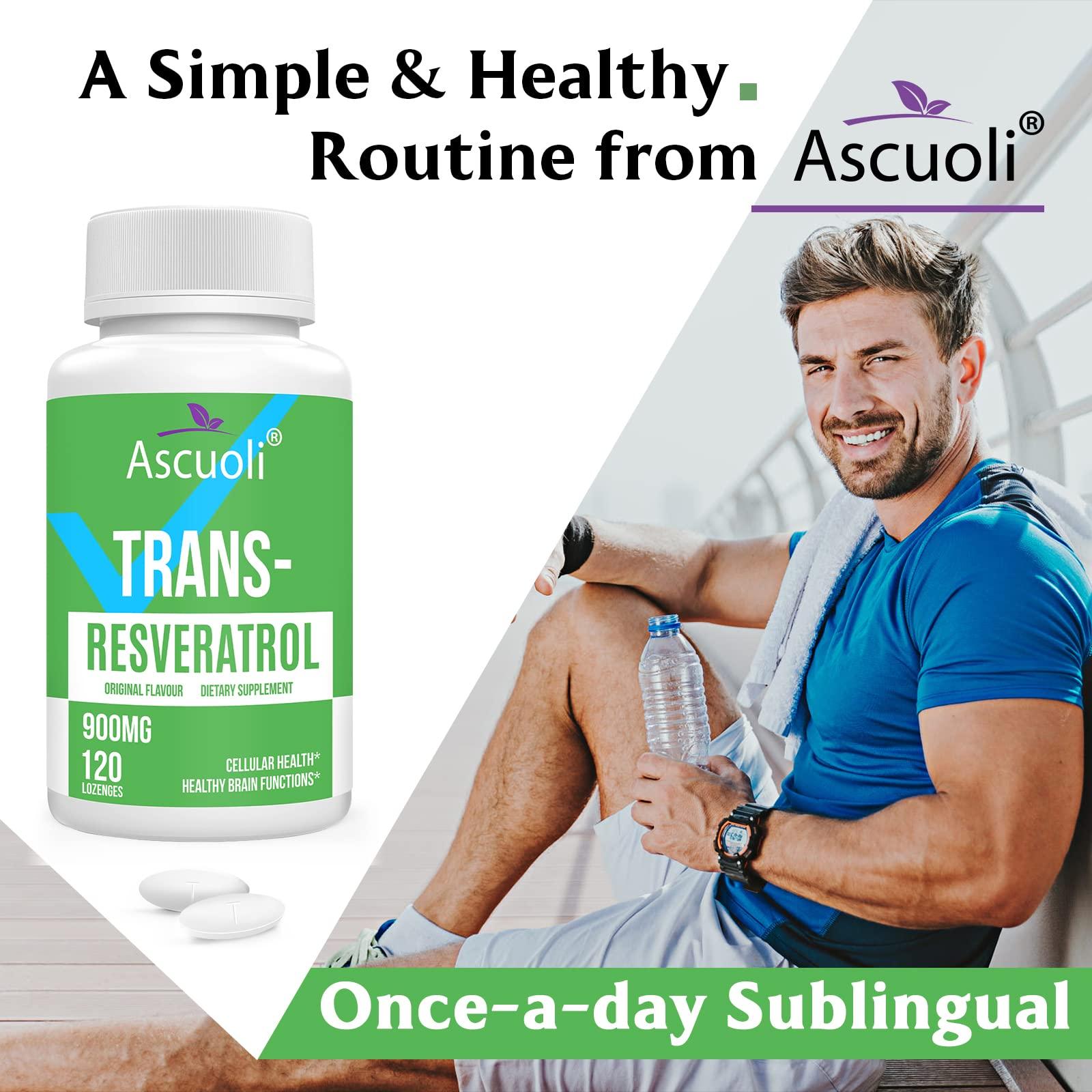 Ascuoli Sublingual Trans-Resveratrol Purity 99%, 3-in-1 Advanced Formula Resveratrol Supplement for Boost NAD+, Immune & Energy Support, Anti-Aging, Skin Health & Antioxidant, 240 Lozenge (240-Day Supply)