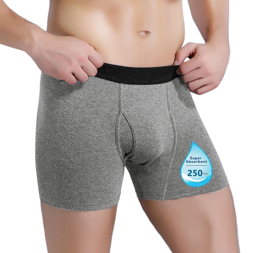HKSICHENGKEJI Mens Incontinence Underwear Washable Incontinence Boxer Brief Absorbent Waterproof Boxer Shorts Urinary Elastic Cotton Boxer with Front&Rear Reusable Incontinence Brief Leakproof Protective Underwear