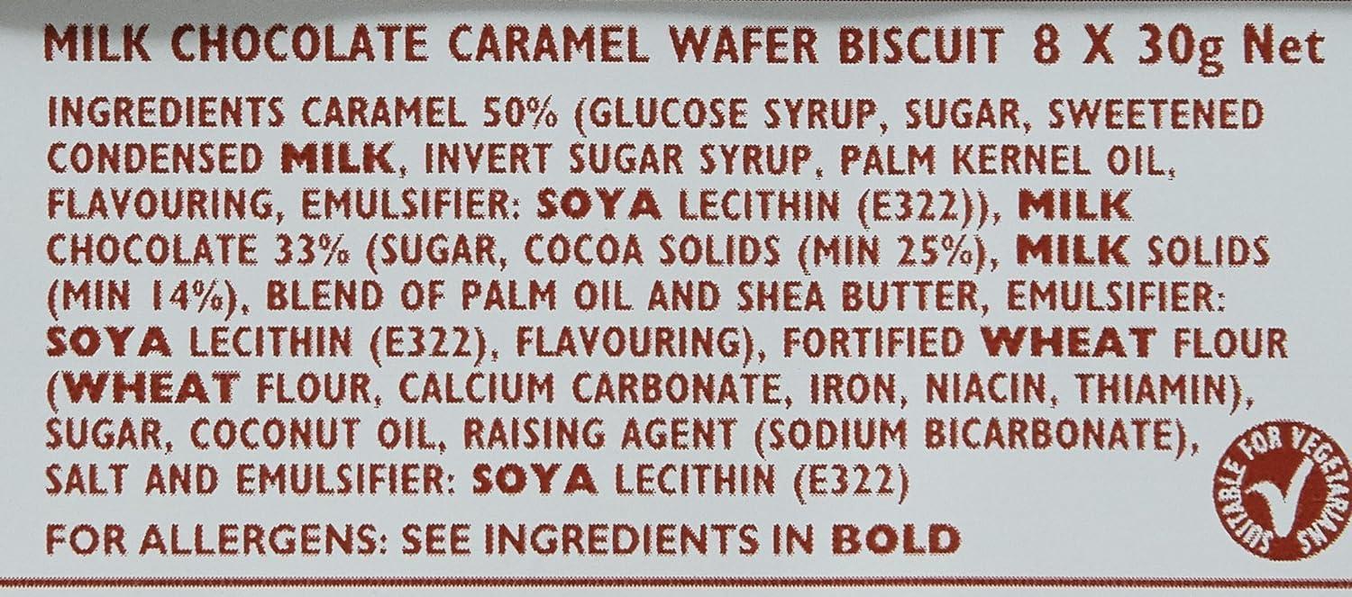 Tunnock's Tunnocks Milk Chocolate Caramel Wafer Biscuit 8 Pack 30g (Pack of 4)