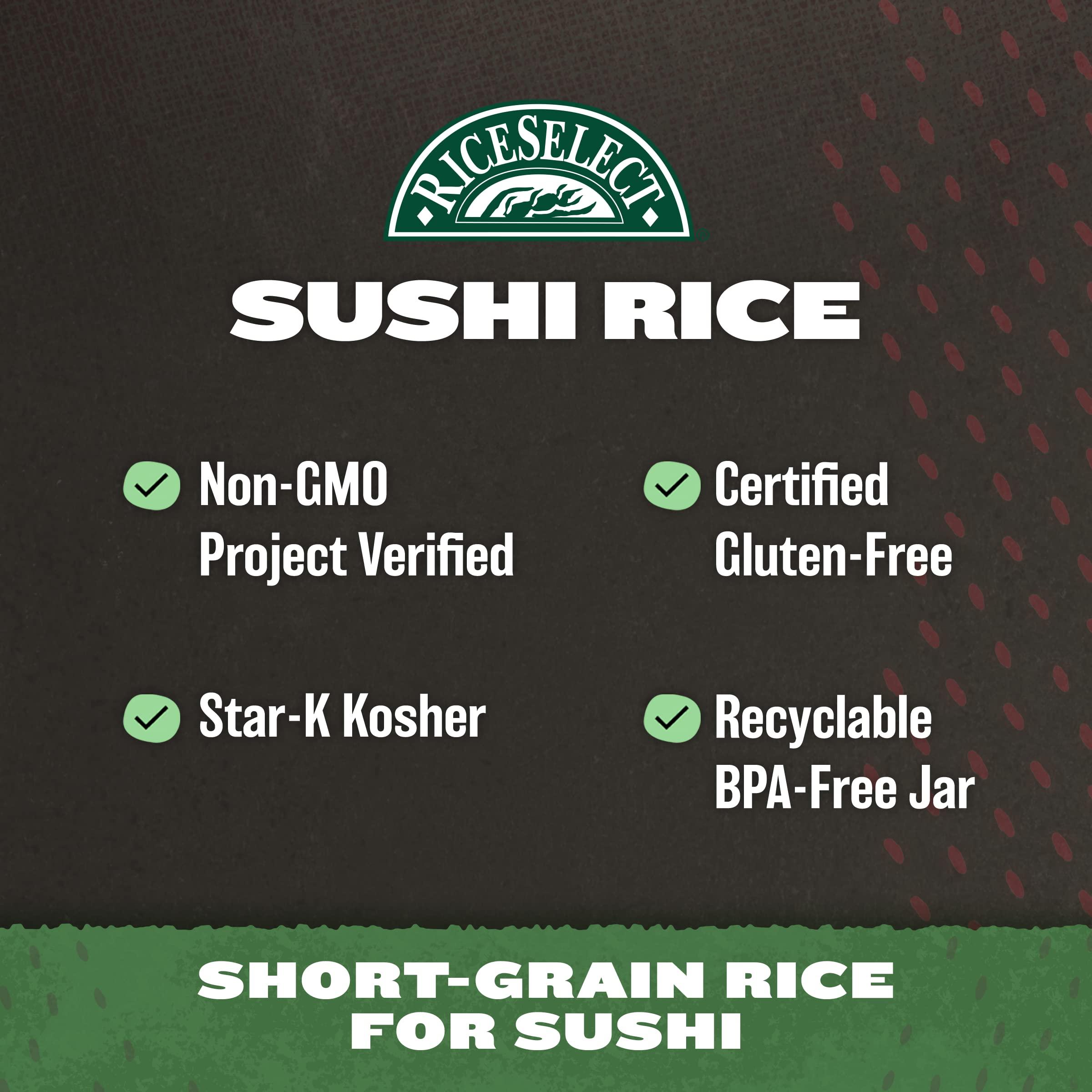 RiceSelect RiceSelect Sushi Rice for Sushi and Japanese Food, Premium Gluten-Free Short-Grain Rice, Non-GMO, 32-Ounce Jar (Pack of 2)