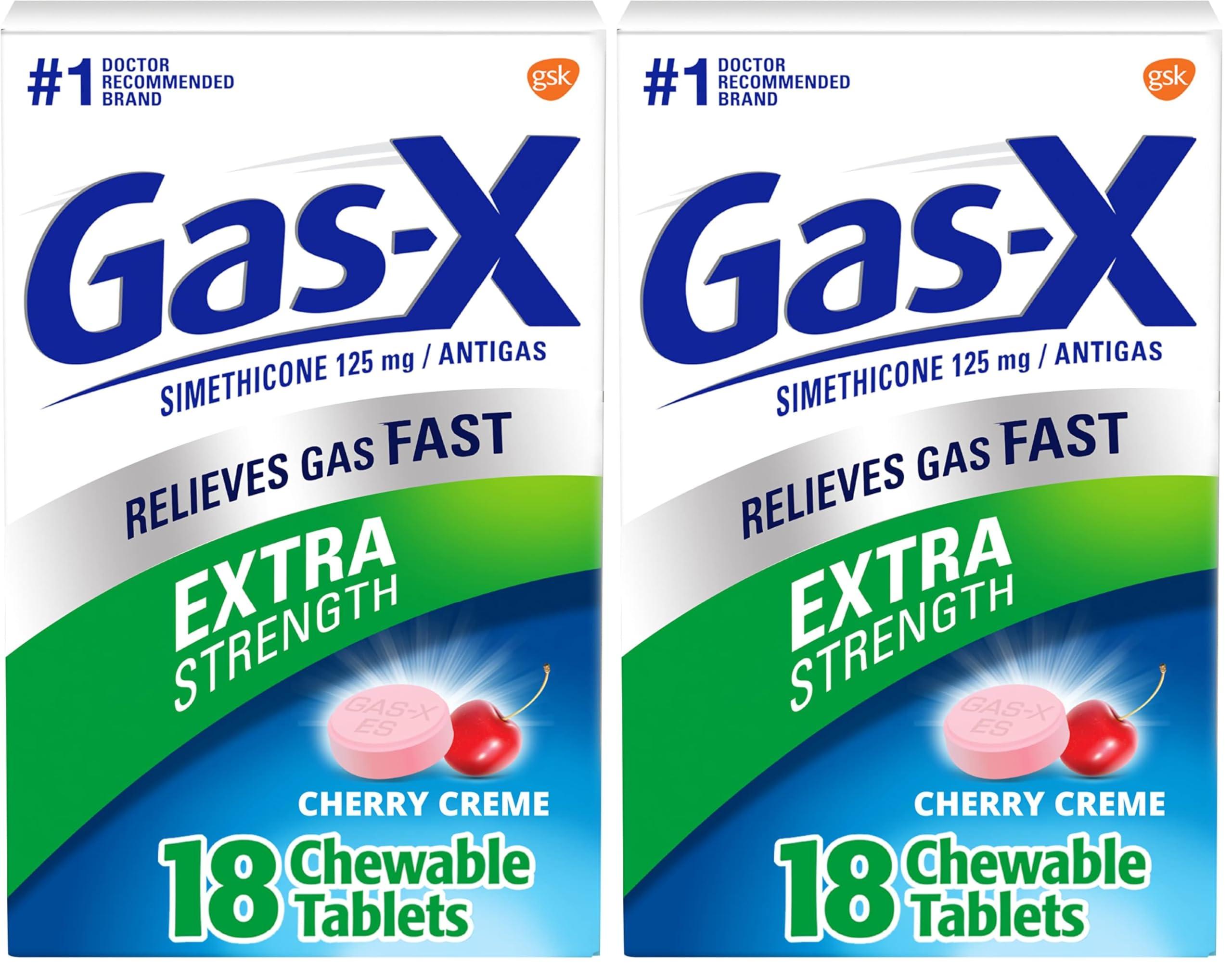 Gas-X Gas-X Extra Strength Chewable Gas Relief Tablets with Simethicone 125 mg, Cherry - 18 Count (Pack of 2)