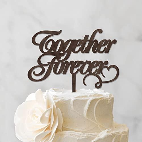 YJHLBHDIAN Together Forever Cake Toppers Anniversary Cake Toppers Mr & Mrs Wedding Cake Topper Married Cake Topper Rustic Wedding Gift Custom Last Name Cake Decorations Wood Brown Cake Topper