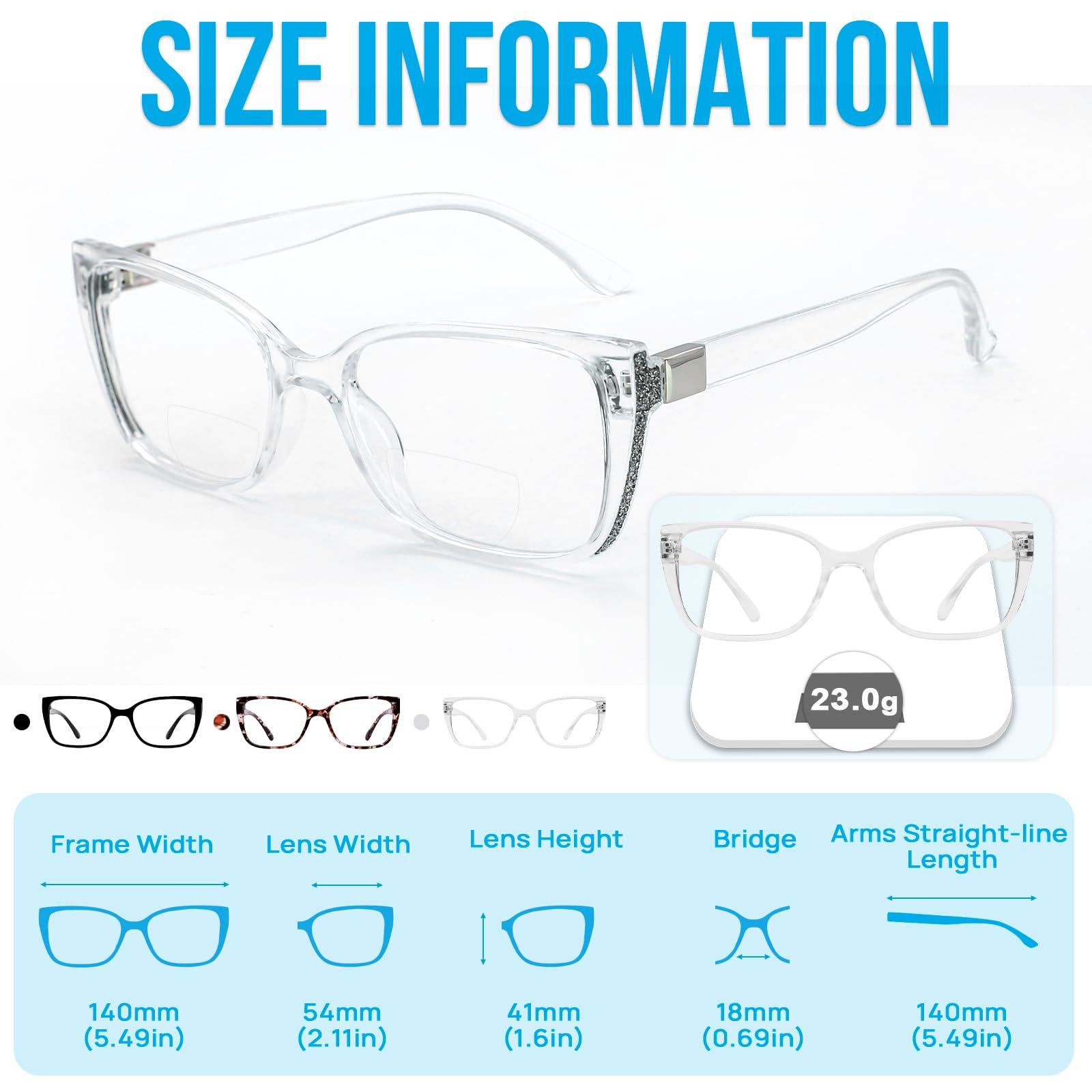 WEMOOTANTS WEMOOTANTS Large Bifocal Reading Glasses 2.75 Women Big Cateye Clear Bifocals Readers 100 125 150 175 200 225 250 275 300 350