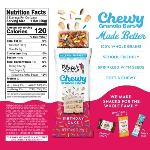 Blake's Seed Based Blake’s Seed Based Chewy Granola Bars — Birthday Cake (5 Count), Vegan, Gluten Free, Nut Free & Dairy Free, Healthy Snacks for Kids or Adults, School Safe, Low Calorie Soy Free Snack