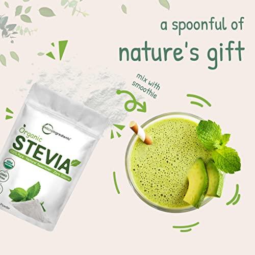 Micro Ingredients Pure Organic Stevia Powder, 8 Ounces, 1418 Serving, High Grade Stevia Green Leaf Extract Reb-A, Reduced Bitter Aftertaste, 0 Calorie, Natural Sweetener, Sugar Alternative, Keto Friendly