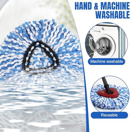 HANDRERLEE 16Pcs Spin Mop Replacement Heads, 360 Easy Wring Spin Mop 100% Microfiber Refill, Easy Cleaning Spin Mop Heads, 2 Tank System Replace Head for Easy House Cleaning Floor Mopping,Blue&White