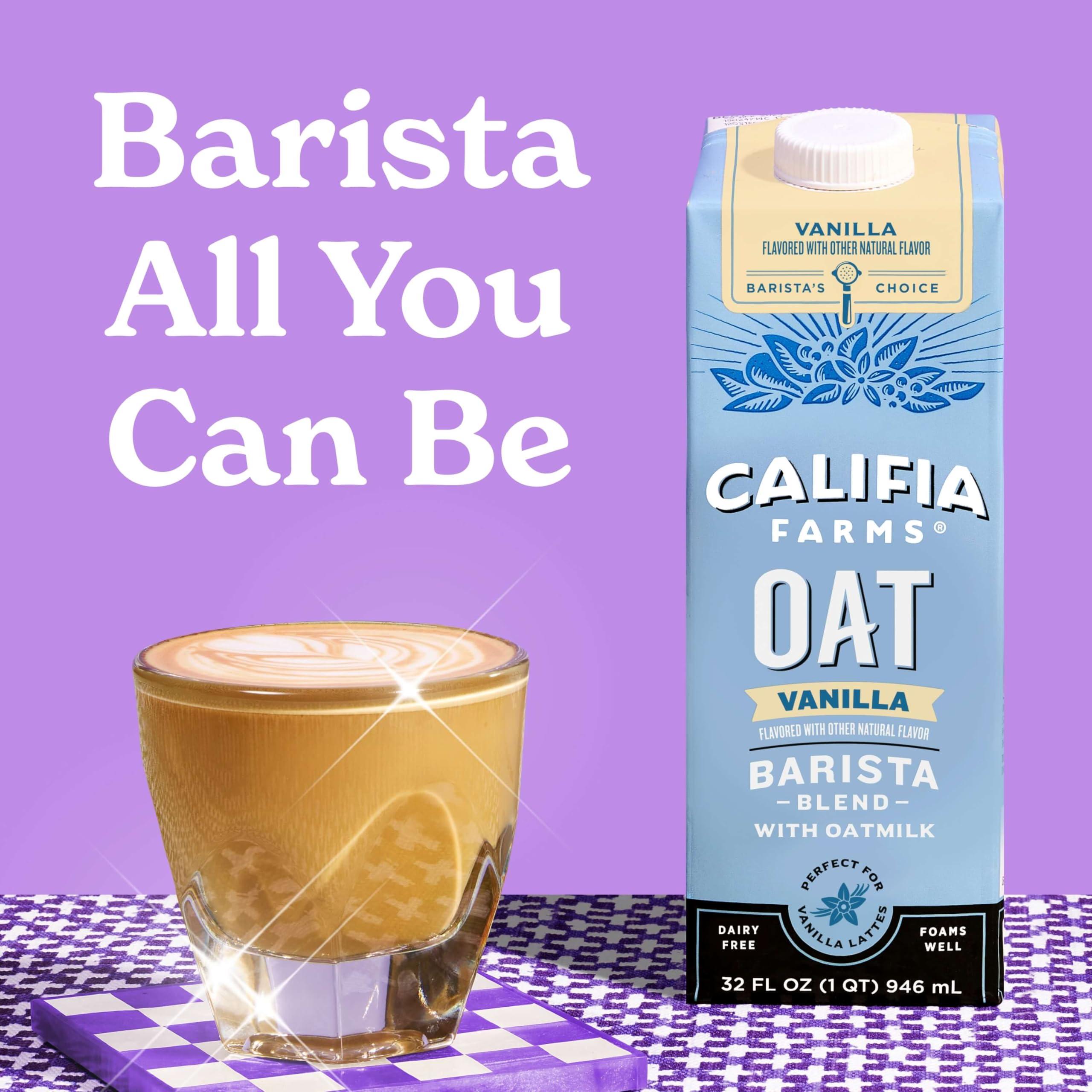 Califia Farms Califia Farms – Vanilla Oat Barista Blend Oat Milk, 32 Oz (Pack of 6), Shelf Stable, Dairy Free, Plant Based, Vegan, Gluten Free, Non GMO, Milk Frother, Creamer, Blue