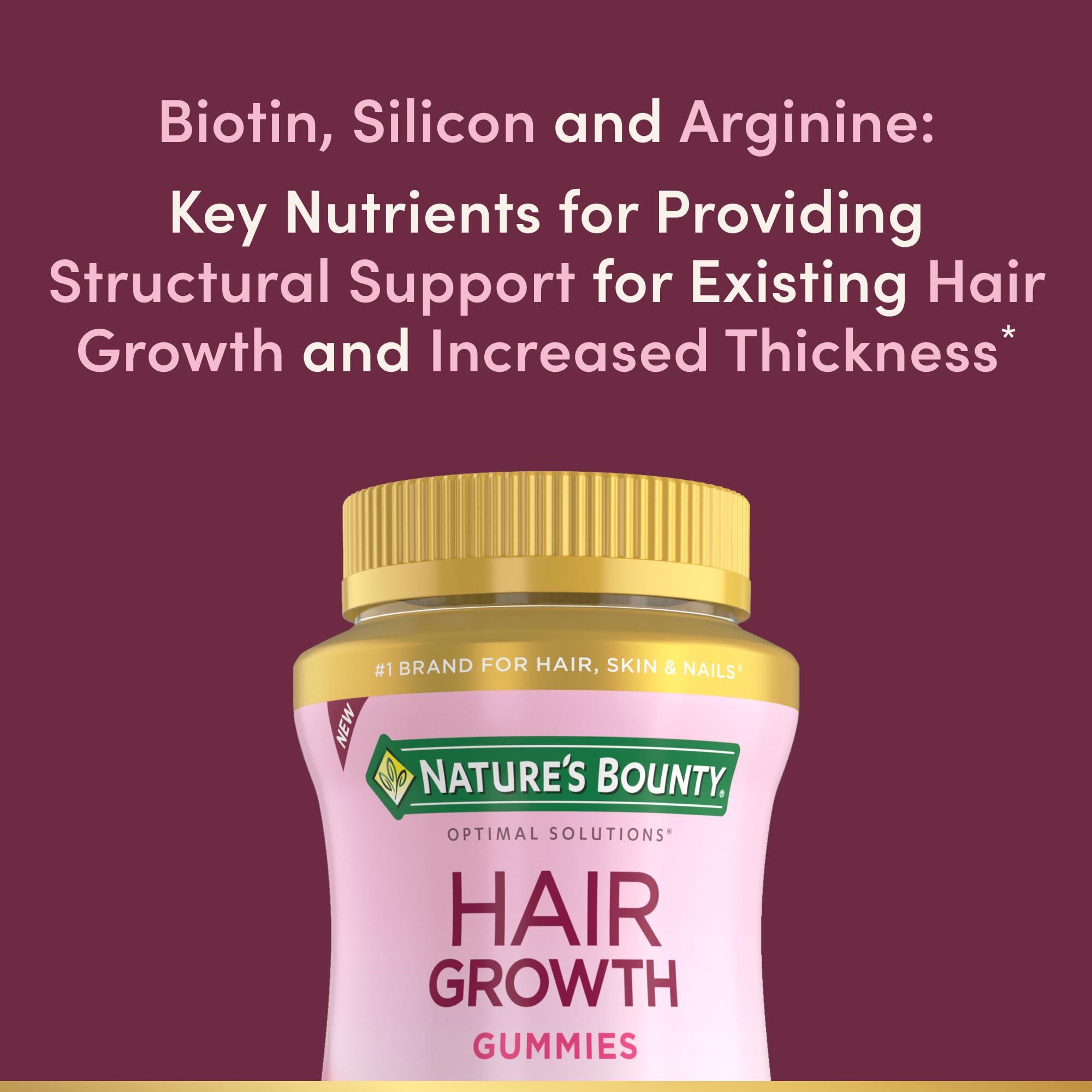 Nature\'s Bounty Natures Bounty Hair Growth Gummies for Supporting Thicker, Fuller Hair with Biotin, Silicon & Arginine, Peach Mango Flavor Gluten Free, Contains No Lactose, Sodium or Fish, 60 Count/30 Servings