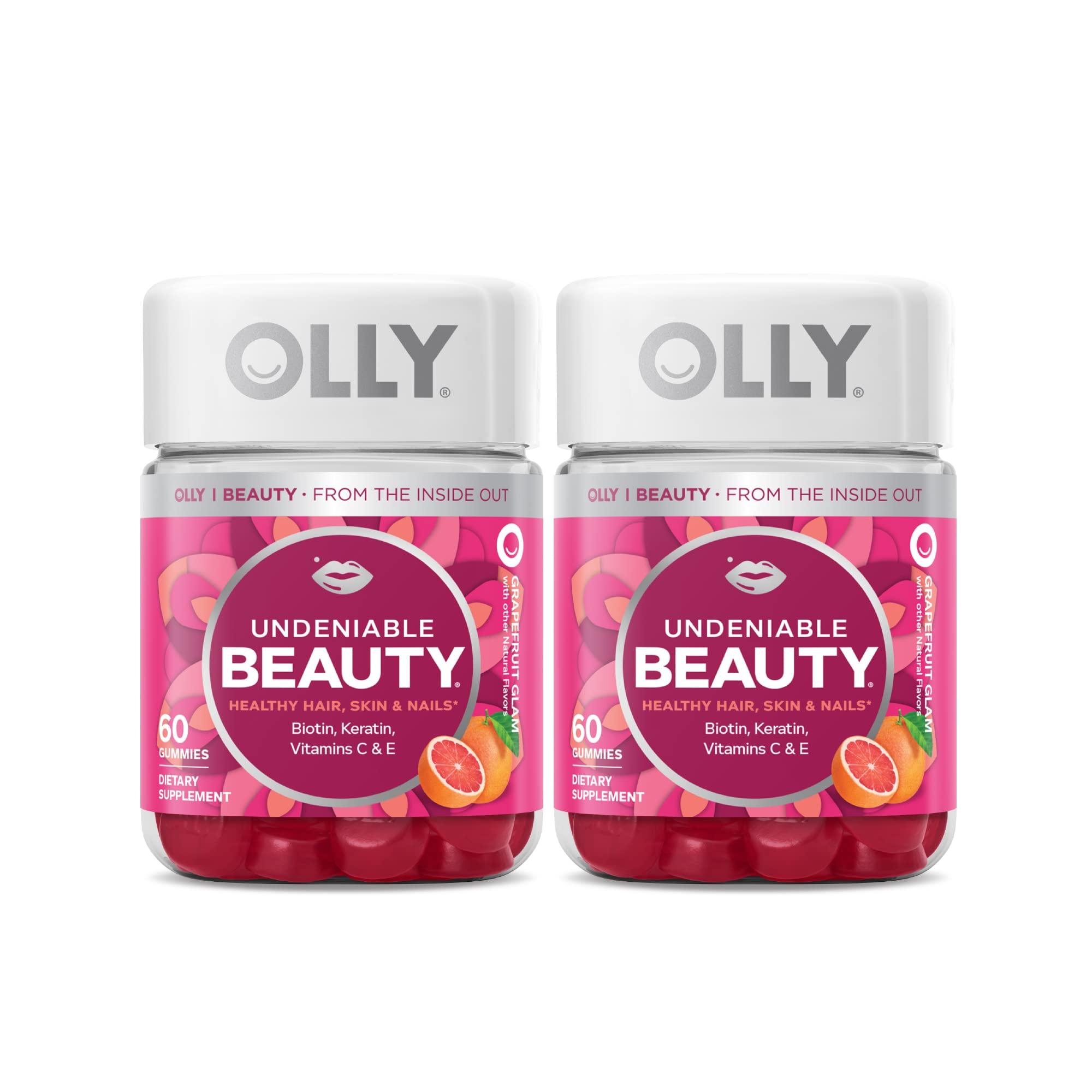OLLY OLLY Undeniable Beauty Gummy, for Hair, Skin, Nails, Biotin, Vitamin C, Keratin, Chewable Supplement, Grapefruit, 30 Day Supply - 120 Count
