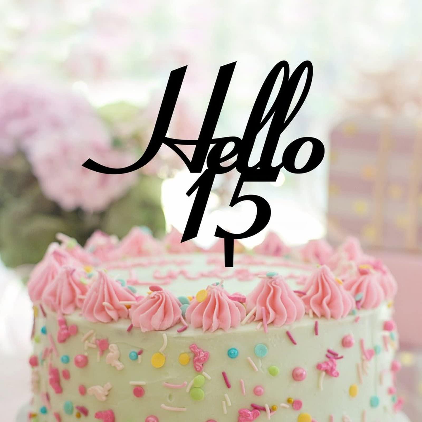 lutieger hello 15 Cake Topper 15th Happy Birthday Cake Topper Acrylic Black Custom Birthday Fifteen 15 Years Old Party Decor 15th Anniversary Birthday Keepsake Gifts For Children Kids