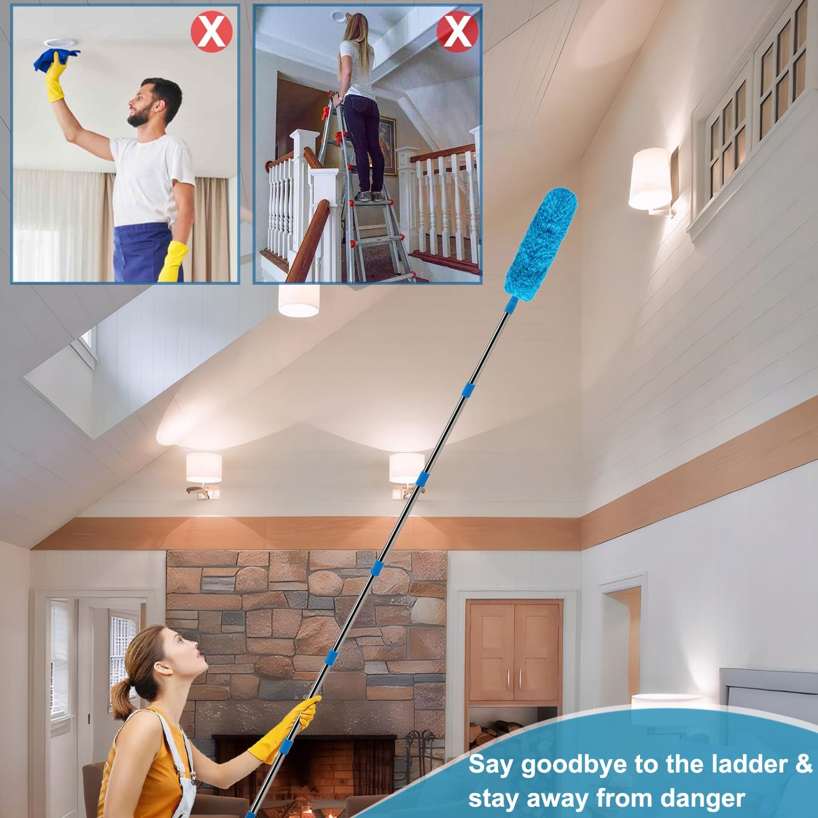 M-jump 20+ Ft High Reach Ceiling Fan Duster & Cobweb & Corner Brush Duster with 3-13 ft Extension Pole, Microfiber Feather Duster with Washable Head for Ceiling Fan, Furniture, Home Cleaning