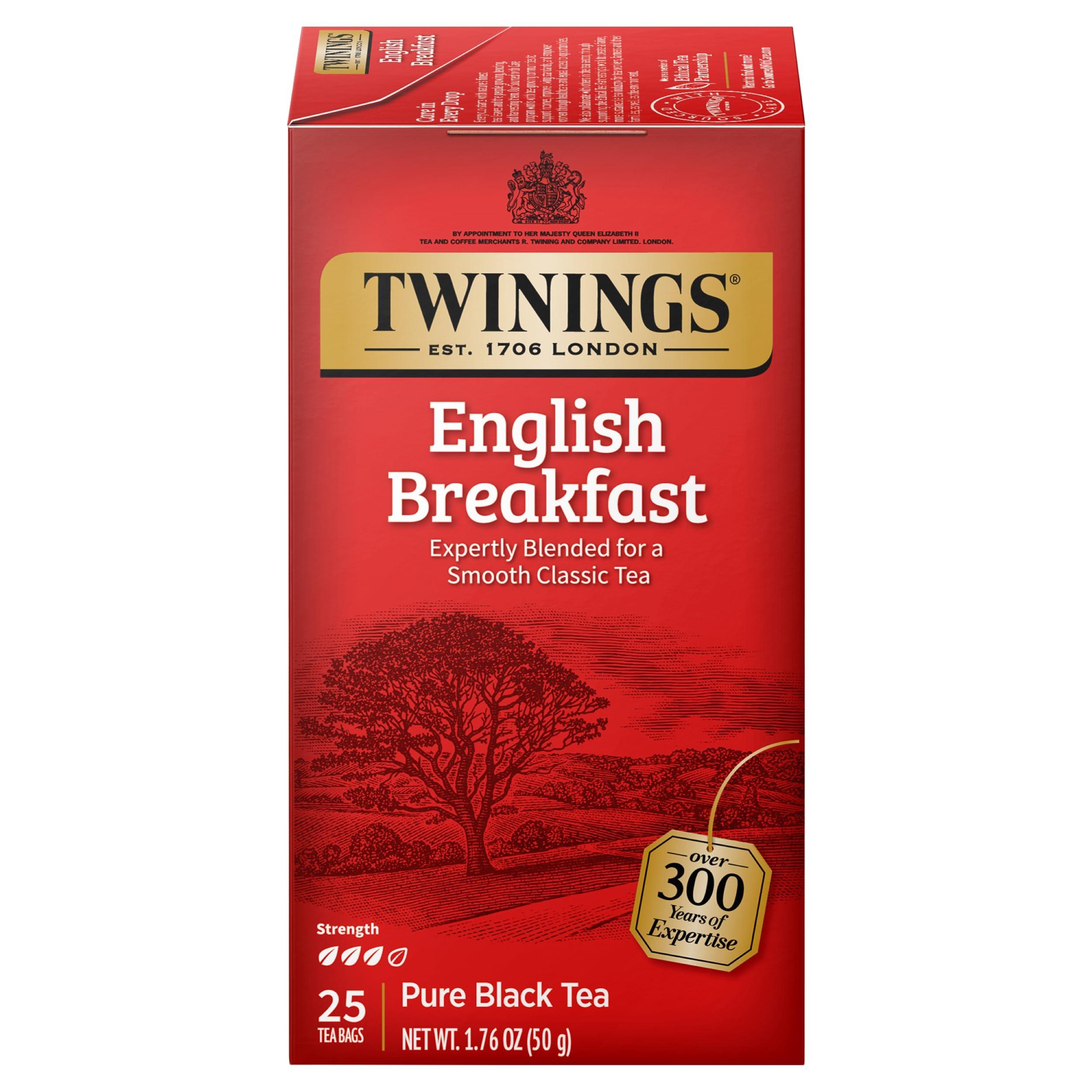 Twinings Twinings English Breakfast Black Tea Individually Wrapped Bags, 25 Count (Pack of 6), Flavourful, Robust Black Tea, Caffeinated, Enjoy Hot or Iced | Packaging May Vary