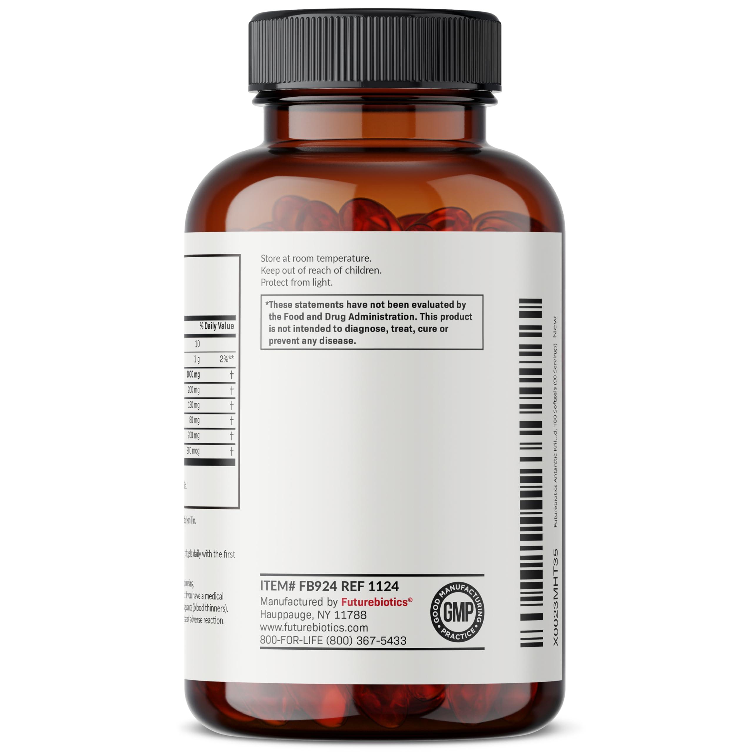 Futurebiotics Futurebiotics Antarctic Krill Oil 1000mg with Omega-3s EPA, DHA, Astaxanthin and Phospholipids - 100% Pure Premium Krill Oil Heavy Metal Tested, Non GMO – 180 Softgels (90 Servings) …