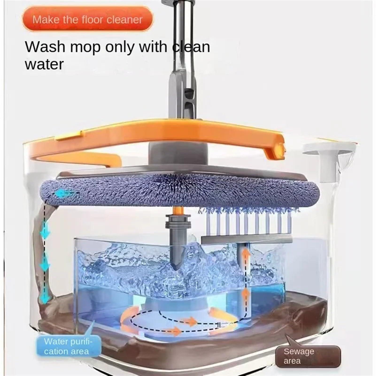QIAAN mop Square Rotating mop and Bucket with Separate compartments for Clean and Dirty Water with self-Cleaning Feature with Microfibre Replaceable mop Pads Floor Cleaning mop mops for Floor Cleaning (Col