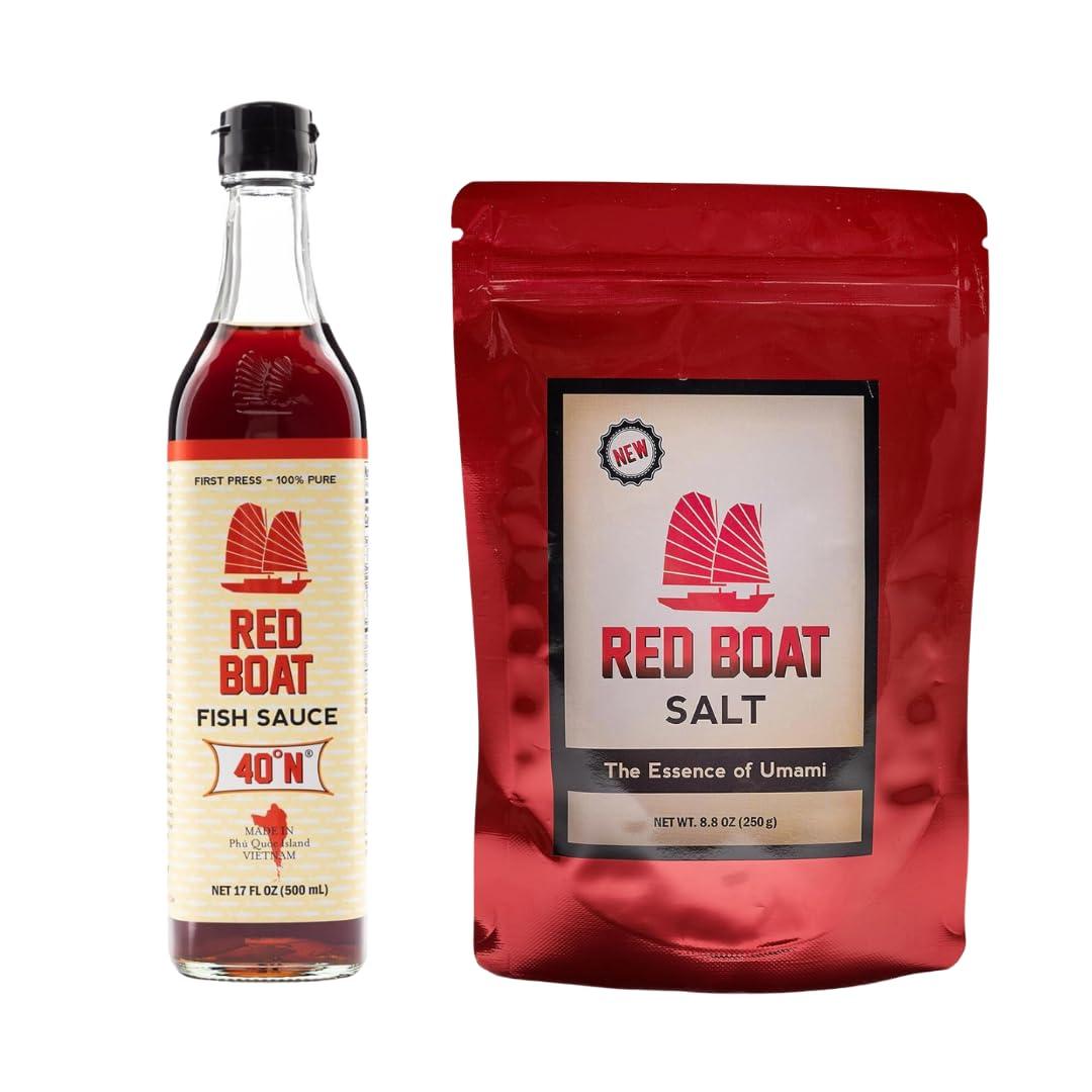 Red Boat Red Boat Umami Bundle, 1 17oz. Bottle of 40N Fish Sauce and 1 8.8oz Bag of Umami Salt | Premium fish sauce and salt infused with fish sauce, made with two ingredients | Gluten and sugar free