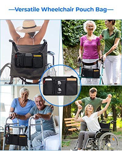 ISSYZONE Wheechair Drink Cup Holder with 5 Pockets Side Storage Bag, Ideal Gift for Your Family and Friends