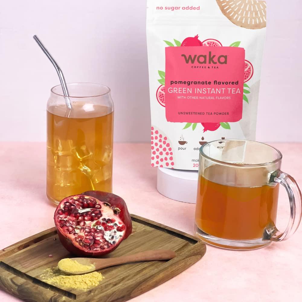 Waka Coffee Waka Instant Tea Mix, 3 Bag Bundle - 100% Tea Leaves, No Additives, Unsweetened Tea Powders - Lemon Flavored, Mango Flavored, Pomegranate Flavored Green (4.5oz Each)