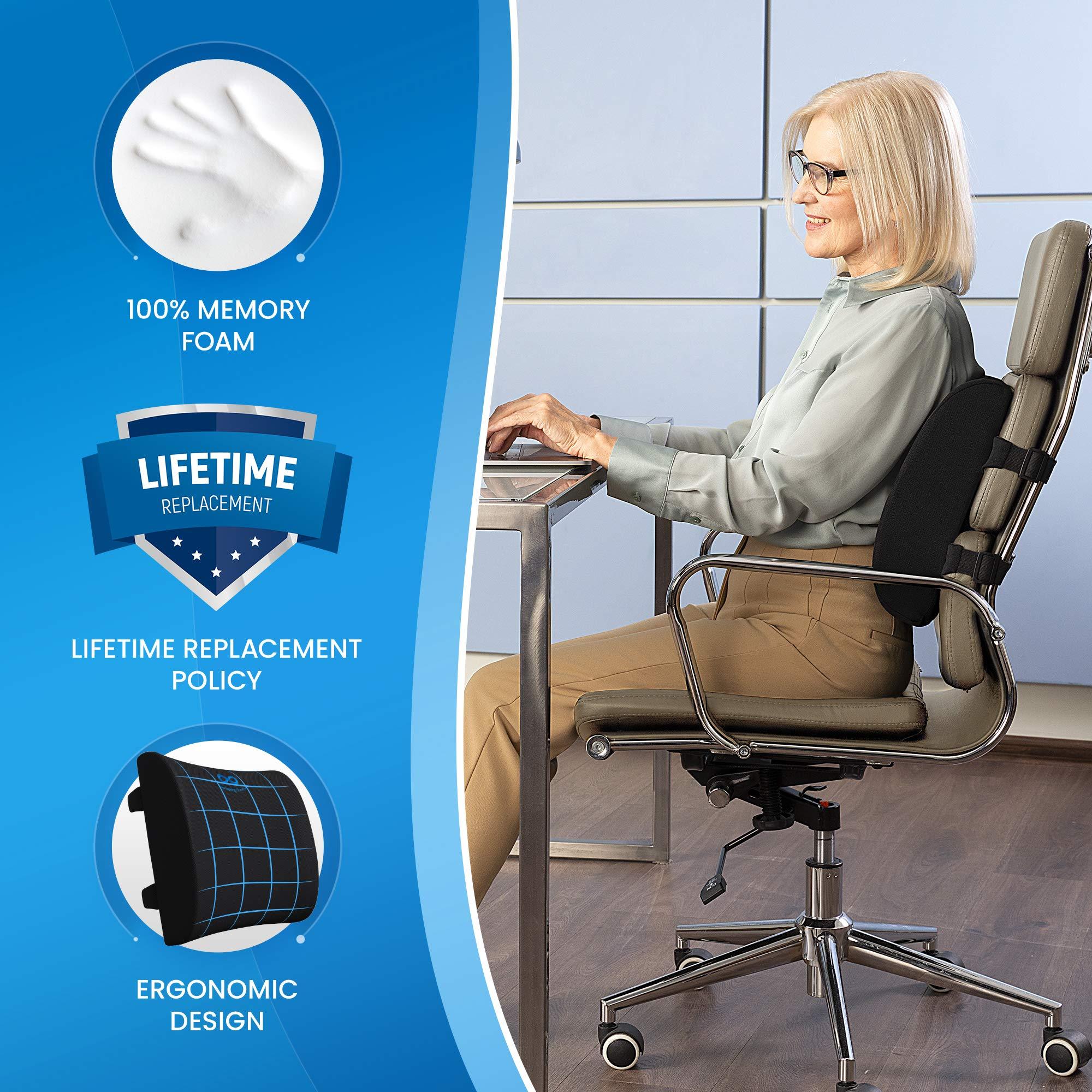 Everlasting Comfort Everlasting Comfort Pure Memory Foam Wheelchair Seat Cushion and Lumbar Support Pillow for Office Chair Bundle