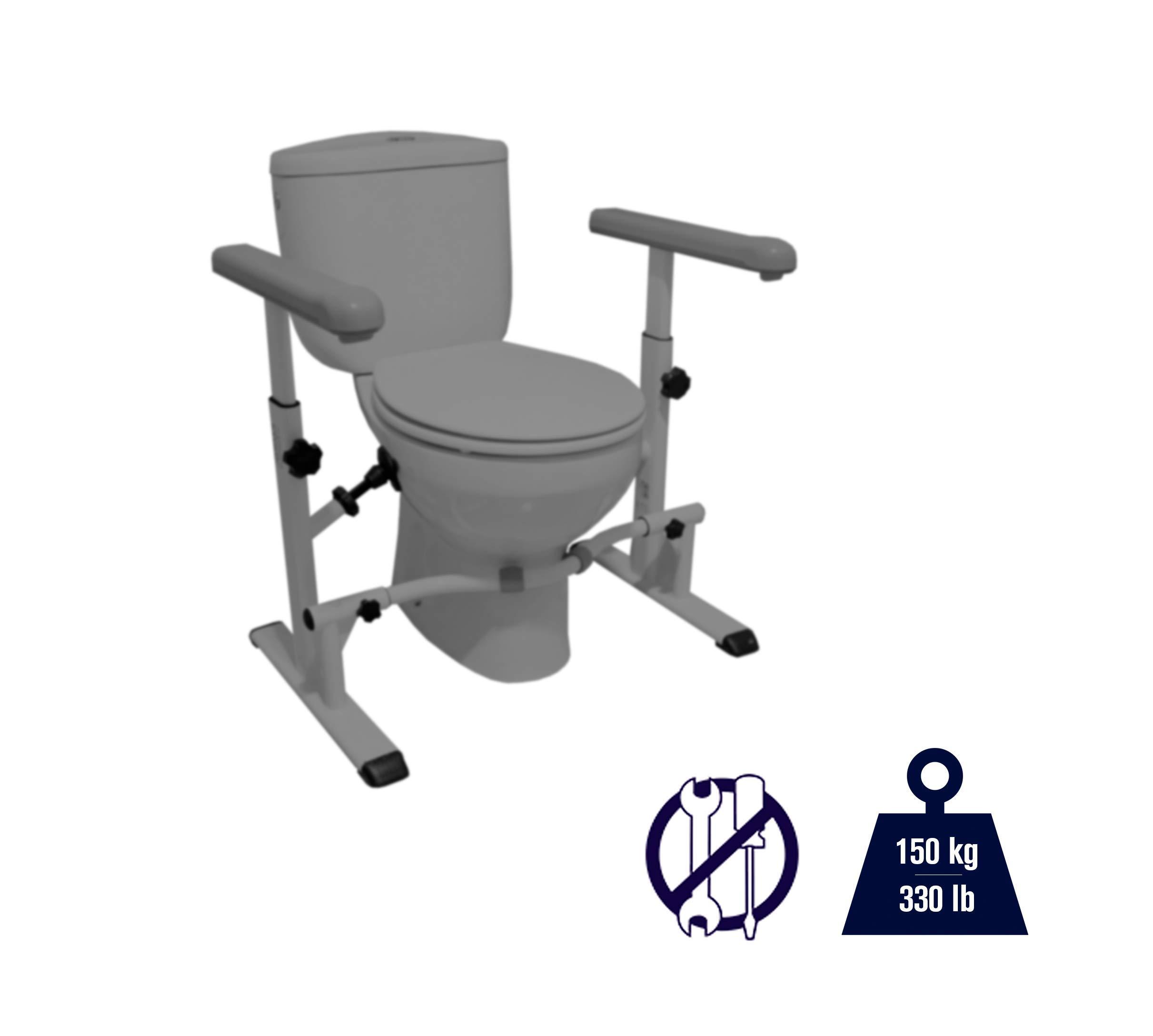 KMINA KMINA - Toilet Safety Rails for Seniors (330 lbs), Toilet Safety Frame with Arms, Handicap Toilet Seat with Handles, Adjustable Height and Width Toilet Rails for Seniors, Handicap Grab Bars