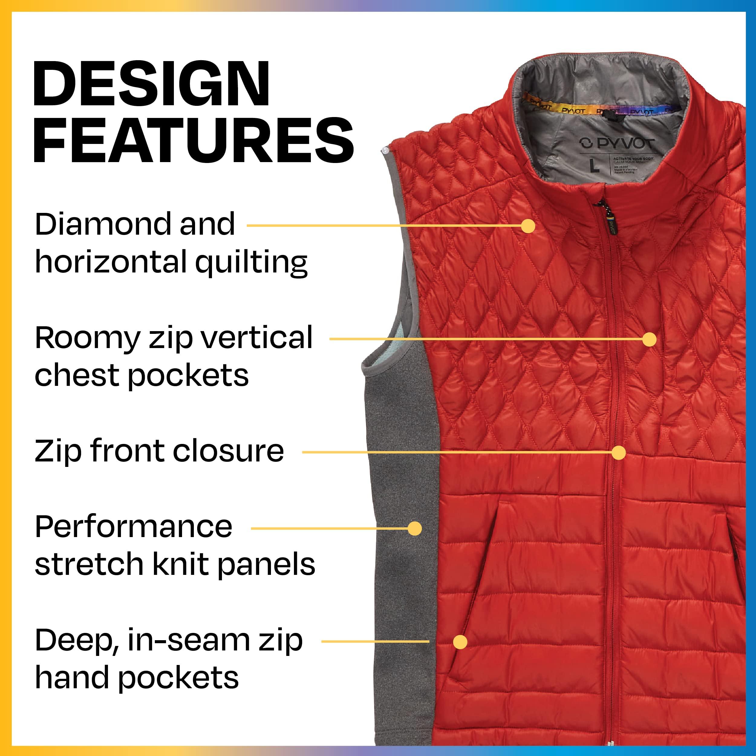 PYVOT Pyvot Mens Dash Weighted Quilted Vest, Weighted Blanket Inspired Clothing for Sensory Issues, Fitness, Stress Relief and Relaxation, Medium Size, Brick