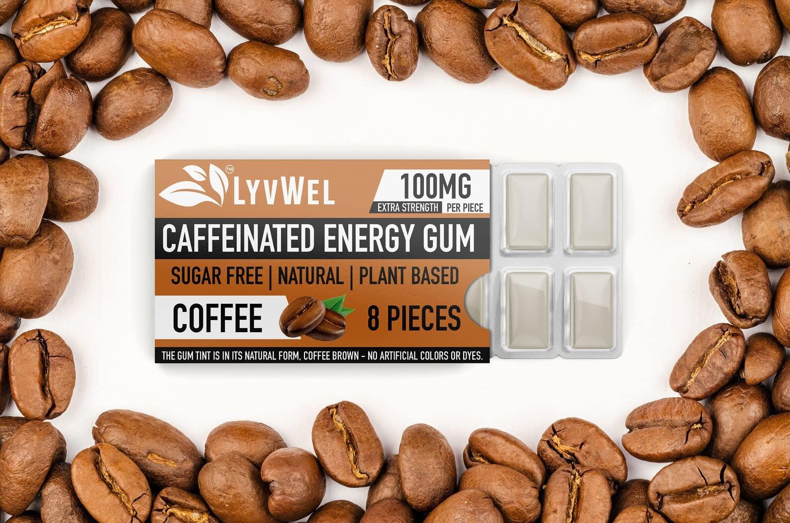 Lyvwel LyvWel Energy Gum | 100mg Caffeine per gem | All Natural | Sugar-Free Pre-Workout Boost: Your Essential Energy Supplement to Stay Awake- 3 Pack (Coffee)