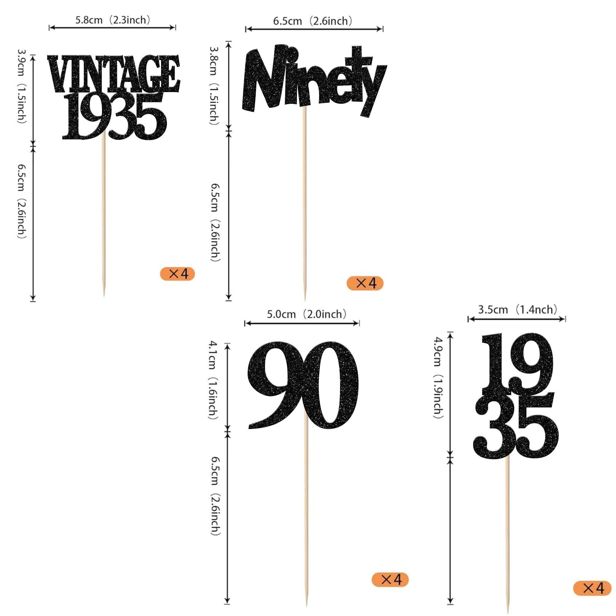 Rsstarxi Rsstarxi 24 Pack 90th Birthday Cupcake Toppers Black Glitter Vintage 1933 Cupcake Picks Ninety Cheers to 90 Years Old Birthday Cupcake Topper for Happy 90th Birthday Anniversary Party Cake Decorations