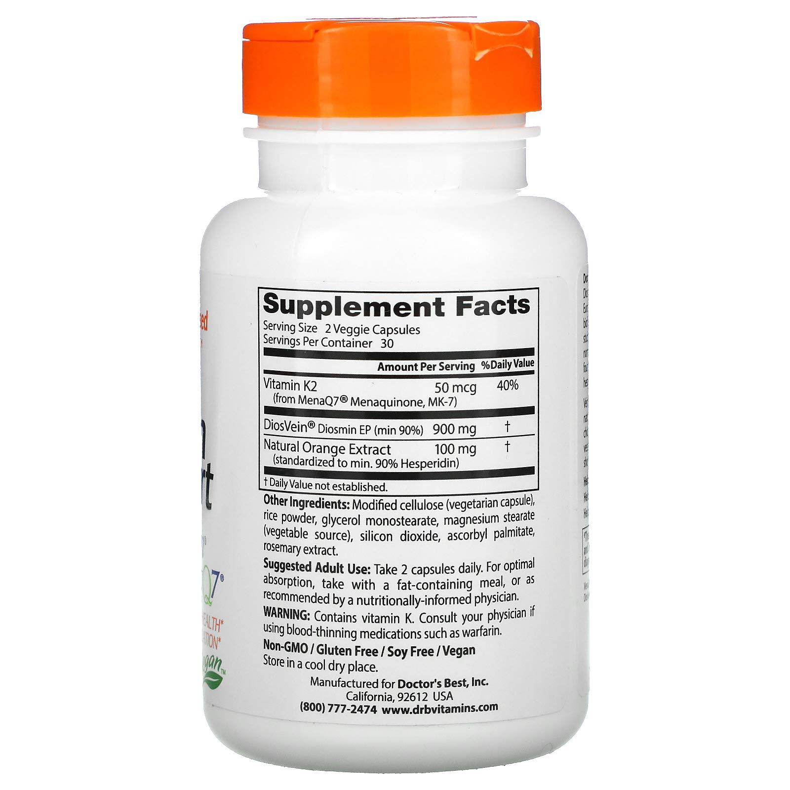 Doctor's Best Doctor\'s Best, Best Vein Support W/Diosvein Menaq7 (Veggie Caps), 60 Count